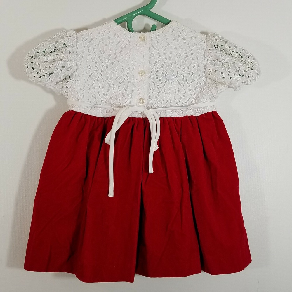 Primrose Pink Dress Red White Colored Size 3T Velvet Vintage Baby Girl - Picture 2 of 6
